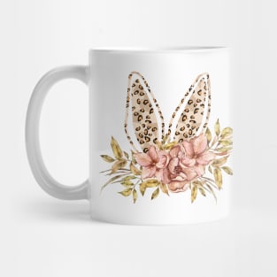 Cute leopard floral boho bunny ears illustration Mug